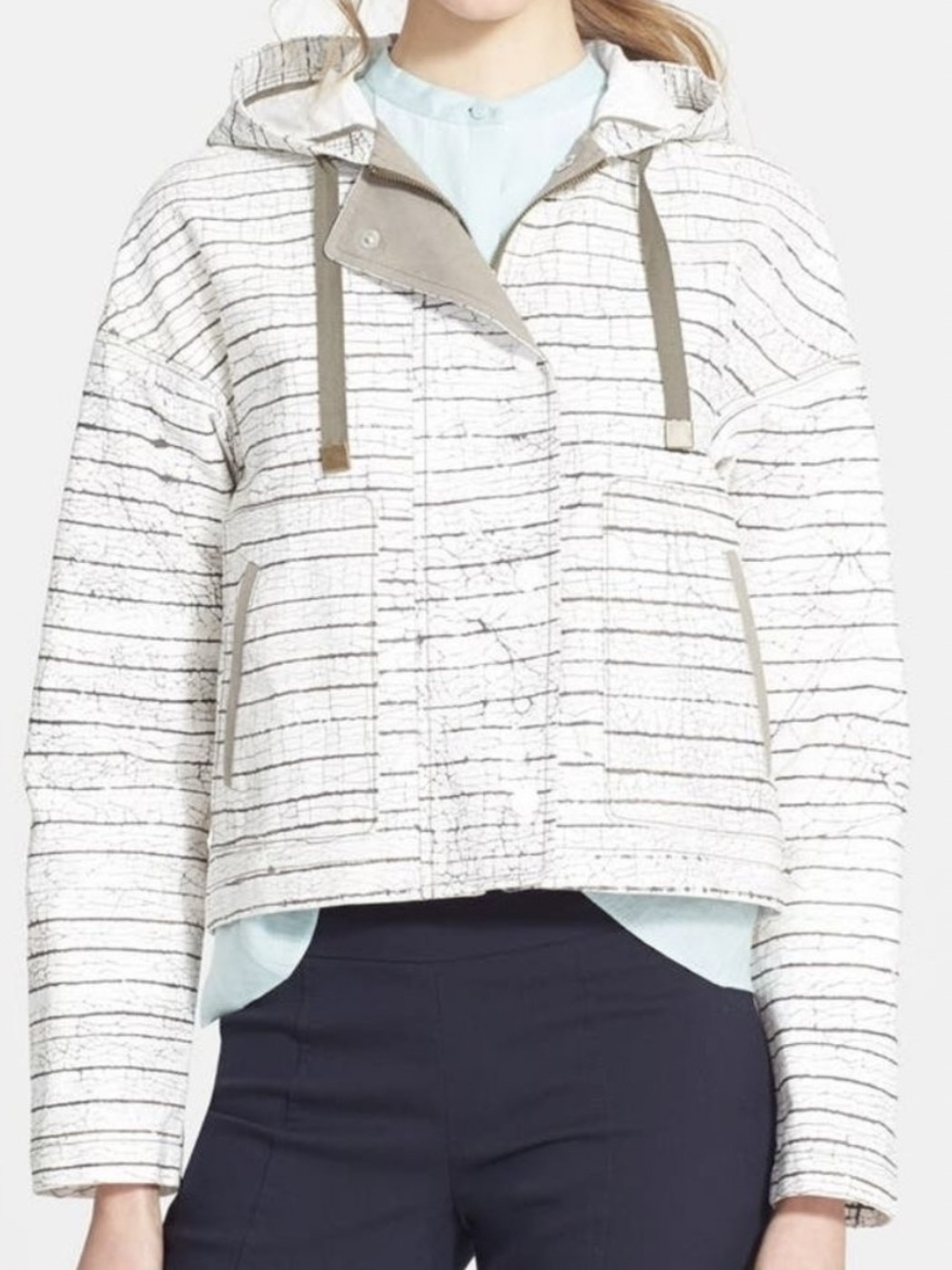 Tory Burch 'Nadia' Print Hooded Crop JacketSmall